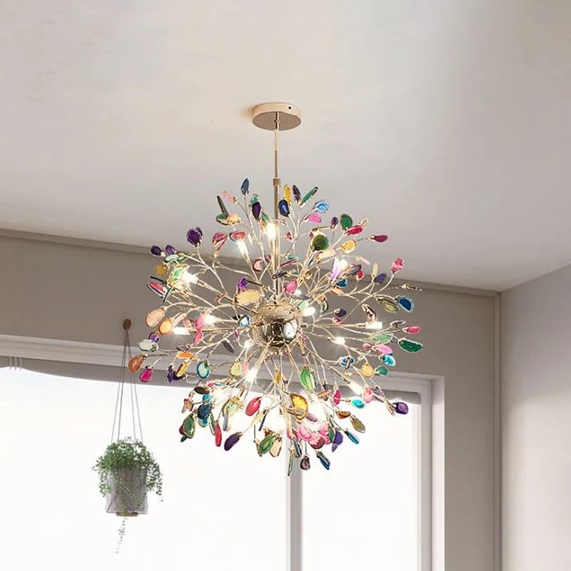 Gouden bloemvorm kroonluchter licht eigentijds multi-licht agaat hangend plafondlicht Clearhalo