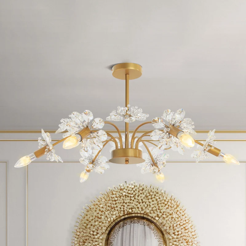 Gouden bloesem hanglampset postmoderne 7-kops kristallen kroonluchter hanglamp Clearhalo
