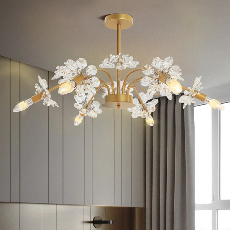 Gouden bloesem hanglampset postmoderne 7-kops kristallen kroonluchter hanglamp Clearhalo