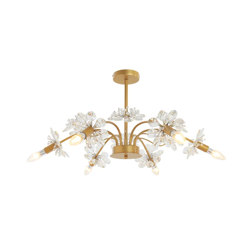 Gouden bloesem hanglampset postmoderne 7-kops kristallen kroonluchter hanglamp Clearhalo