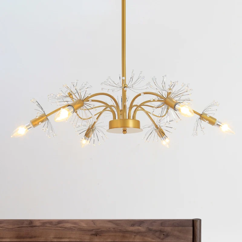 Gouden bloesem hanglampset postmoderne 7-kops kristallen kroonluchter hanglamp Clearhalo