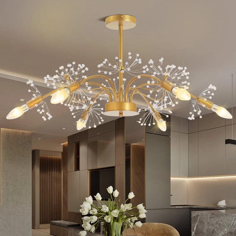 Gouden bloesem hanglampset postmoderne 7-kops kristallen kroonluchter hanglamp Clearhalo