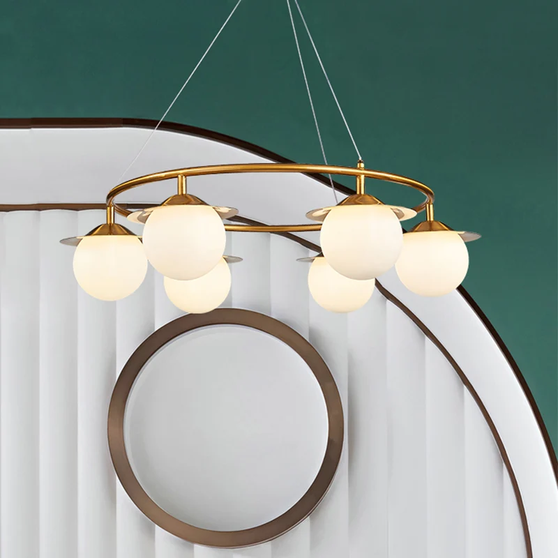 Gouden Bol Kroonluchter Verlichting Modernistische 6 Lampen Wit Glazen Plafond Hanglamp Clearhalo