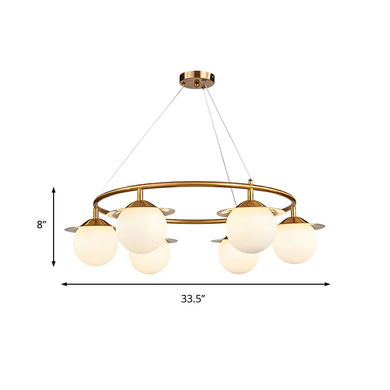 Gouden Bol Kroonluchter Verlichting Modernistische 6 Lampen Wit Glazen Plafond Hanglamp Clearhalo