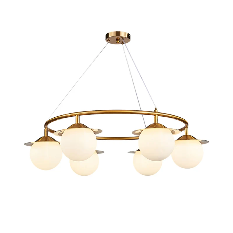 Gouden Bol Kroonluchter Verlichting Modernistische 6 Lampen Wit Glazen Plafond Hanglamp Clearhalo