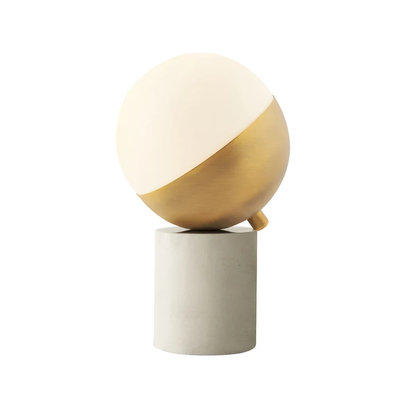 Gouden Bol Nachtkastje Lamp Eenvoudig 1-lichts Crèmekleurige Tafellamp met Cilinder Marmeren Voet Clearhalo