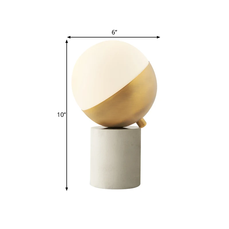 Gouden Bol Nachtkastje Lamp Eenvoudig 1-lichts Crèmekleurige Tafellamp met Cilinder Marmeren Voet Clearhalo