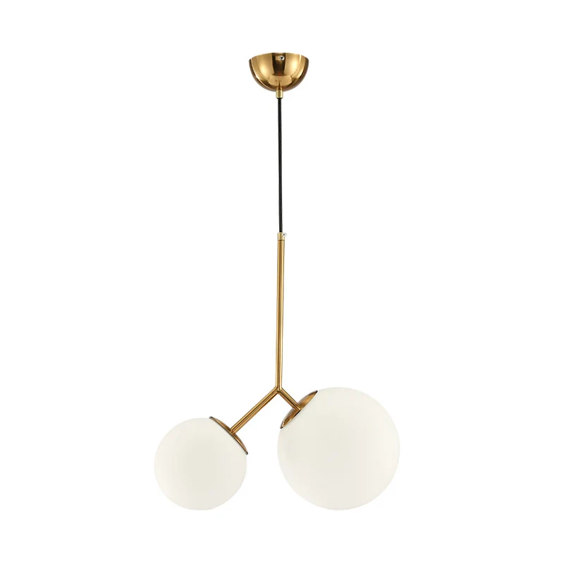 Gouden bolvormige kroonluchter licht moderniteit 2 lampen melkachtig glas ophanging hanger voor eetkamer Clearhalo