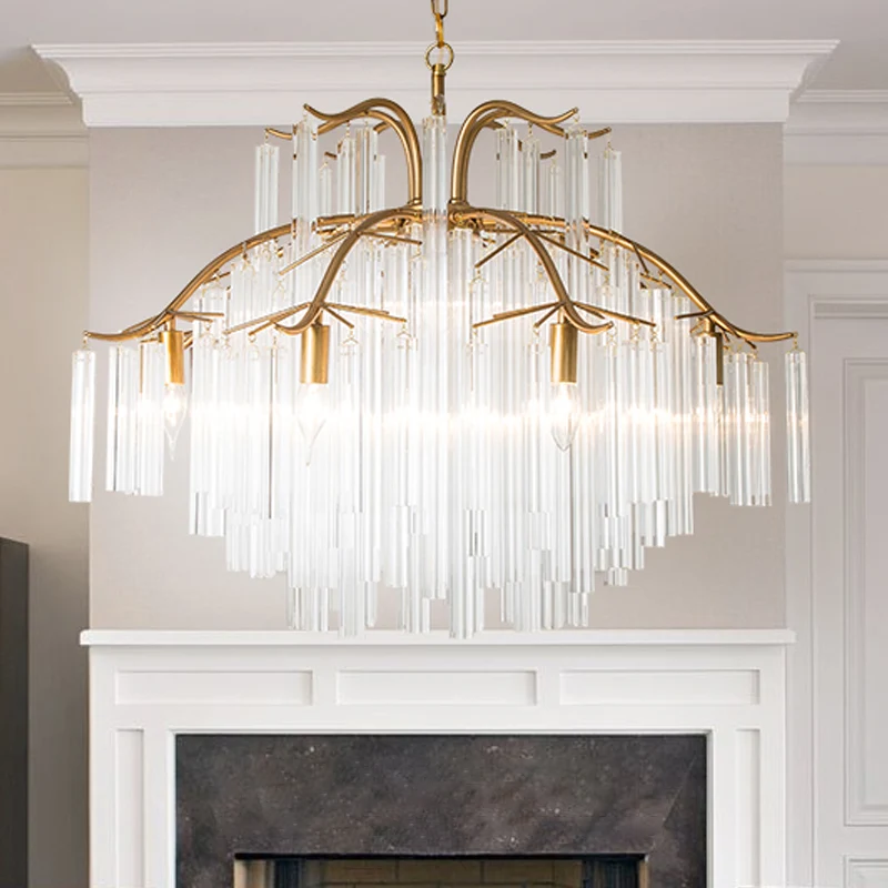 Gouden buis kroonluchterlamp platteland kristal 7/9 lichten woonkamer hangende hanglamp Clearhalo