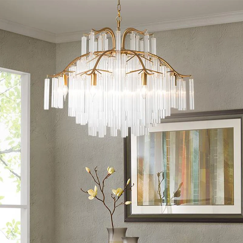 Gouden buis kroonluchterlamp platteland kristal 7/9 lichten woonkamer hangende hanglamp Clearhalo