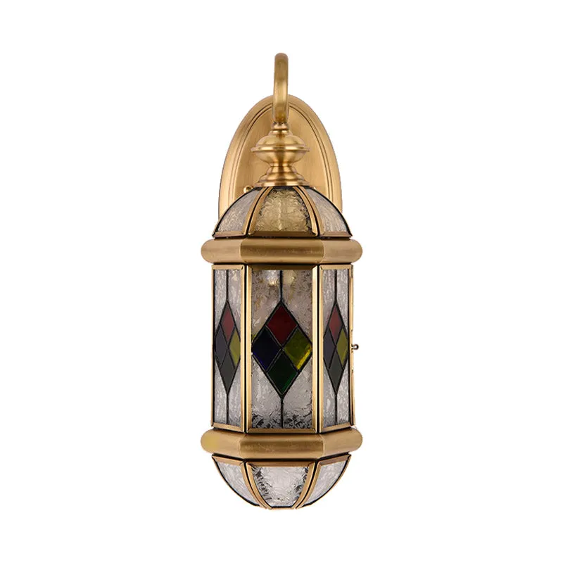 Gouden capsule wandgemonteerd licht Klassiek messing en rimpelglas wandkandelaar met enkel licht Clearhalo