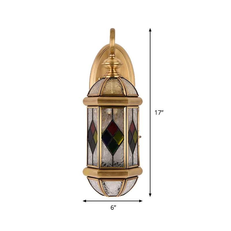 Gouden capsule wandgemonteerd licht Klassiek messing en rimpelglas wandkandelaar met enkel licht Clearhalo