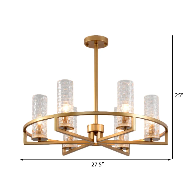 Gouden cilinder kroonluchterlamp traditioneel helder geribbeld glas 6/8/10 lampen woonkamer hanglamp met wielontwerp Clear...