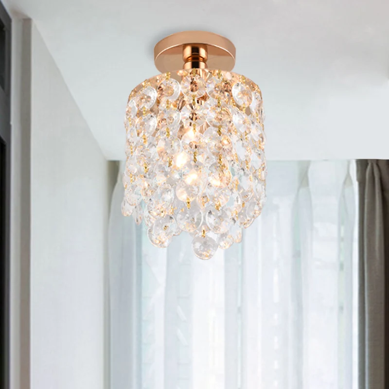 Gouden Cilinder Mini Semi Inbouwlamp Eenvoud 1 Lamp Kristallen Inbouwplafondlamp Clearhalo