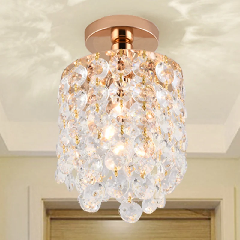Gouden Cilinder Mini Semi Inbouwlamp Eenvoud 1 Lamp Kristallen Inbouwplafondlamp Clearhalo