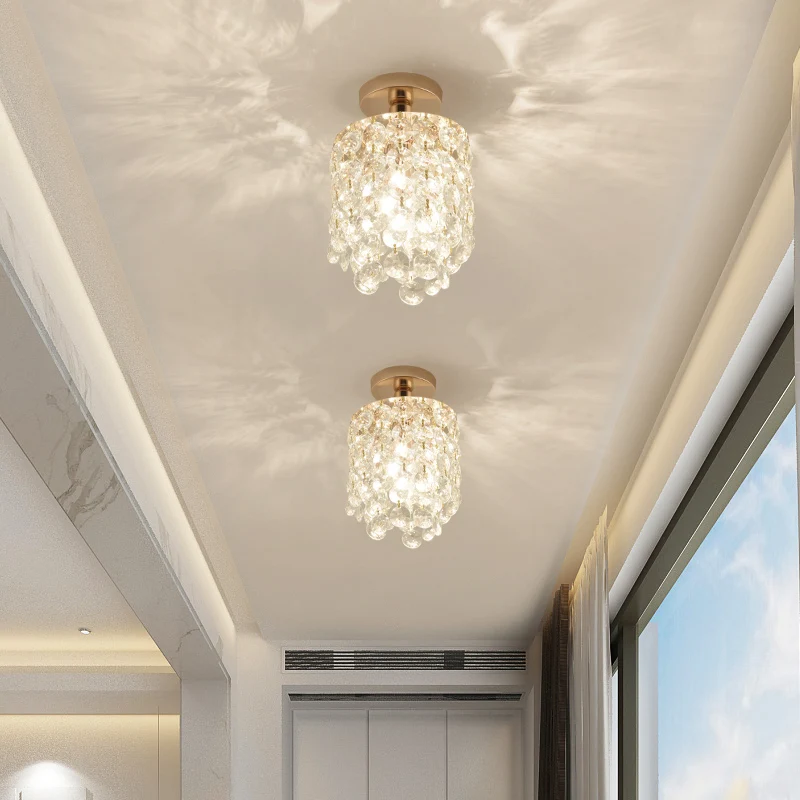 Gouden Cilinder Mini Semi Inbouwlamp Eenvoud 1 Lamp Kristallen Inbouwplafondlamp Clearhalo