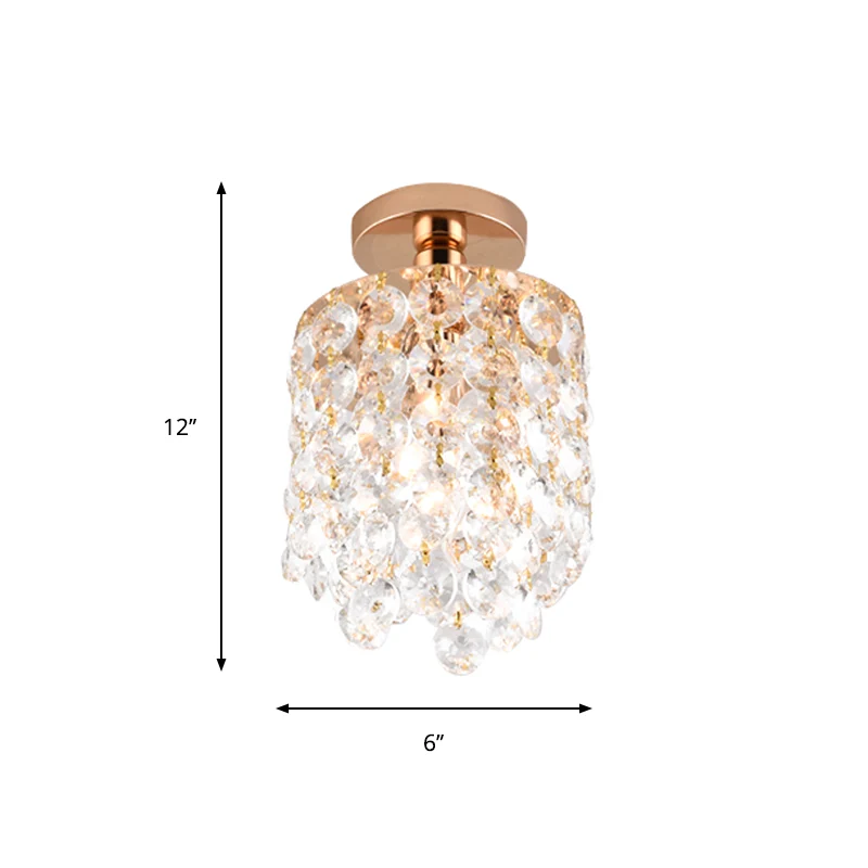 Gouden Cilinder Mini Semi Inbouwlamp Eenvoud 1 Lamp Kristallen Inbouwplafondlamp Clearhalo