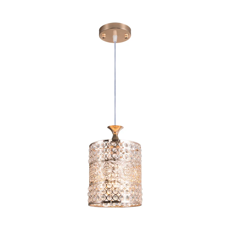 Gouden cilinder plafond hanglamp modernistische stijl metaal 1 kop hangende lamp met kristallen decoratie, 6"/7" breed Cle...