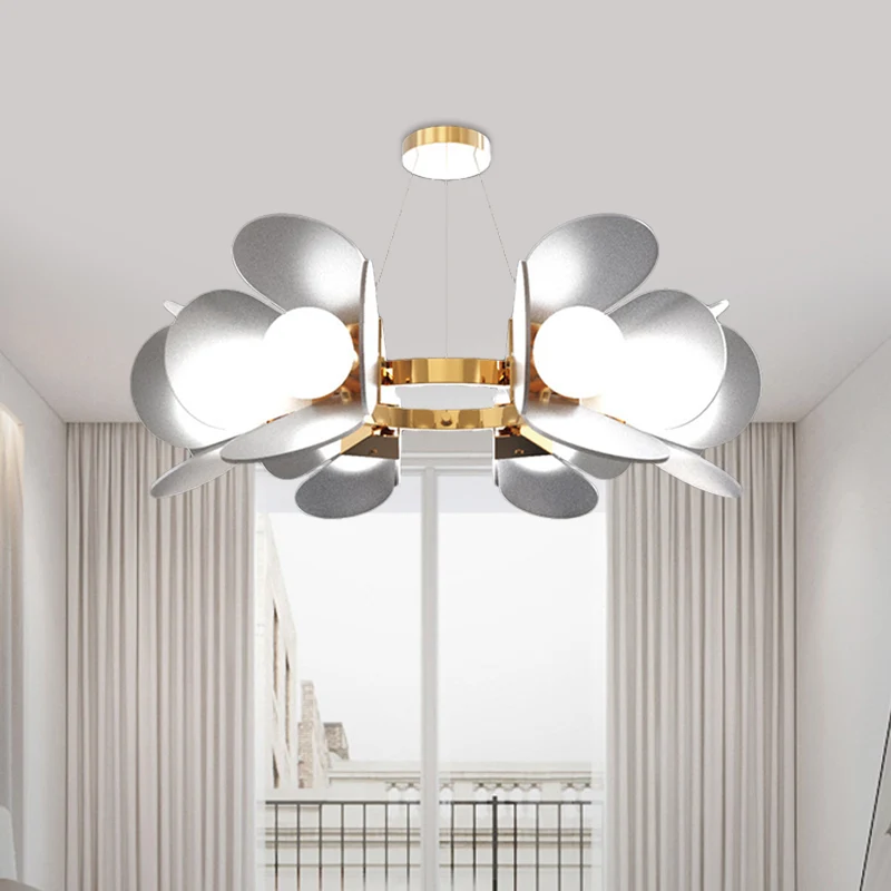 Gouden cirkel hangende kroonluchter modernistische 6-lichts metalen hanglamp met paneel acryl kap Clearhalo