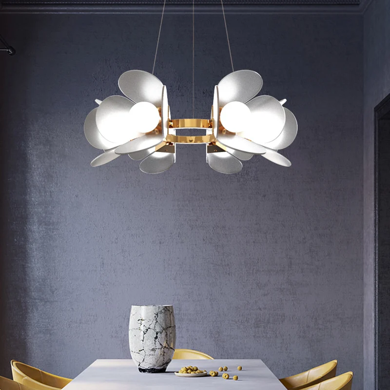 Gouden cirkel hangende kroonluchter modernistische 6-lichts metalen hanglamp met paneel acryl kap Clearhalo