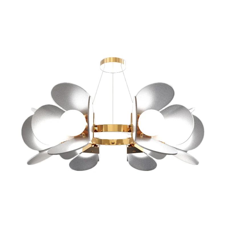 Gouden cirkel hangende kroonluchter modernistische 6-lichts metalen hanglamp met paneel acryl kap Clearhalo