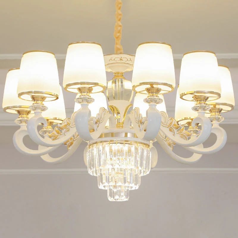 Gouden conische hangende hanglamp Simplicity opaline glazen kroonluchterverlichting met gebogen arm Clearhalo