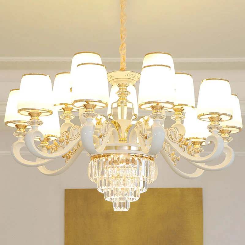 Gouden conische hangende hanglamp Simplicity opaline glazen kroonluchterverlichting met gebogen arm Clearhalo