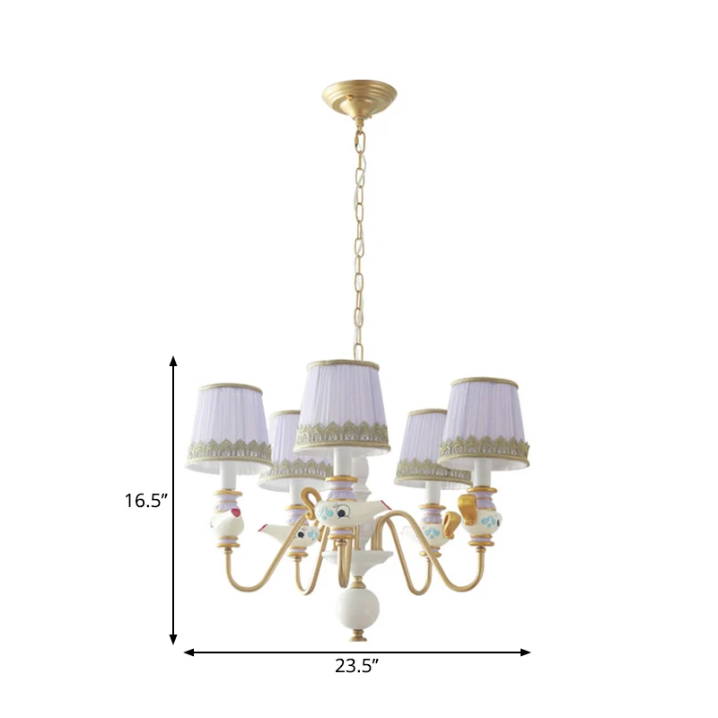 Gouden conische hanglamp modernisme 3/5/6 lampen stoffen hangende kroonluchter met theepotdecor Clearhalo