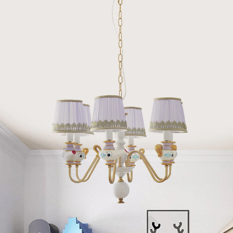 Gouden conische hanglamp modernisme 3/5/6 lampen stoffen hangende kroonluchter met theepotdecor Clearhalo