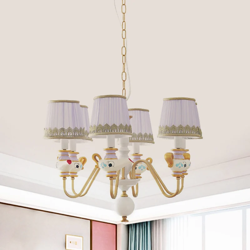 Gouden conische hanglamp modernisme 3/5/6 lampen stoffen hangende kroonluchter met theepotdecor Clearhalo