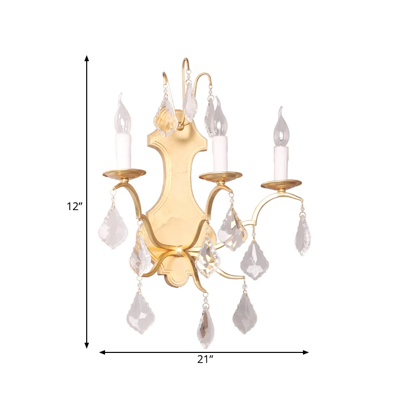 Gouden Curvy Sconce Countryside Metallic 3-lichts woonkamer wandlamp met kristallen accent Clearhalo