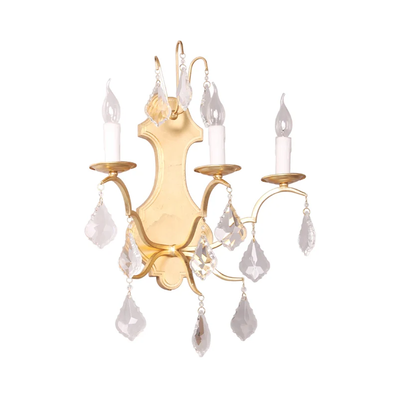 Gouden Curvy Sconce Countryside Metallic 3-lichts woonkamer wandlamp met kristallen accent Clearhalo