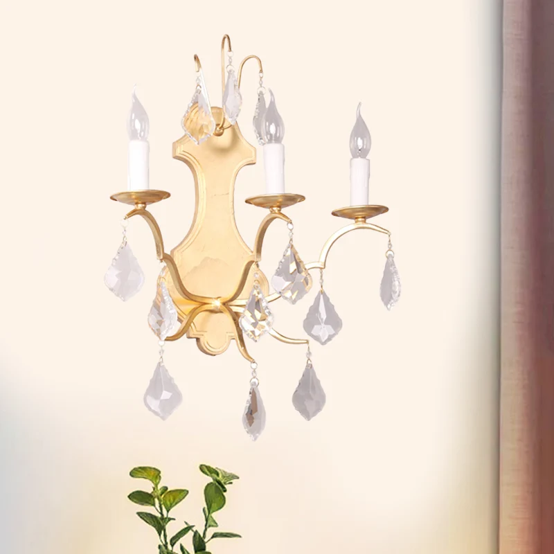 Gouden Curvy Sconce Countryside Metallic 3-lichts woonkamer wandlamp met kristallen accent Clearhalo