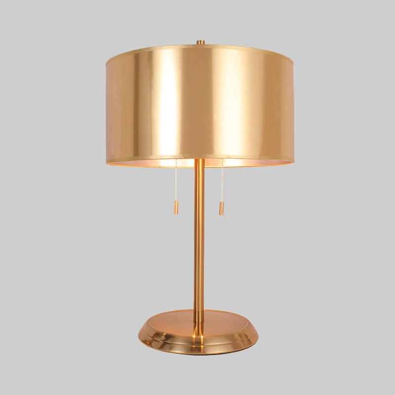 Gouden Drum Bureaulamp Modernisme 1 Kop Stoffen Taakverlichting met Ronde Metalen Voet Clearhalo