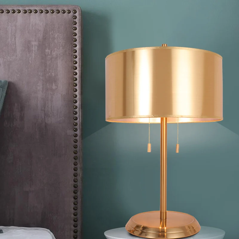 Gouden Drum Bureaulamp Modernisme 1 Kop Stoffen Taakverlichting met Ronde Metalen Voet Clearhalo