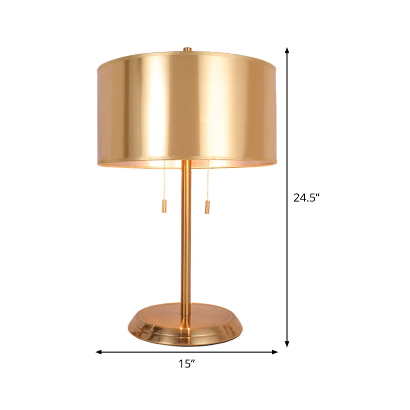 Gouden Drum Bureaulamp Modernisme 1 Kop Stoffen Taakverlichting met Ronde Metalen Voet Clearhalo