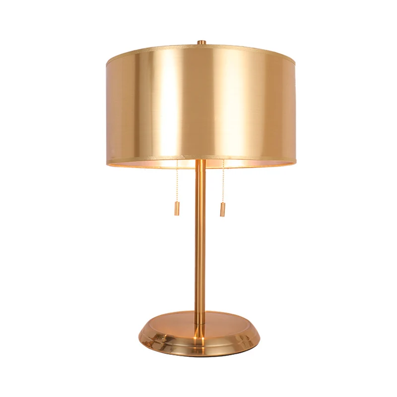 Gouden Drum Bureaulamp Modernisme 1 Kop Stoffen Taakverlichting met Ronde Metalen Voet Clearhalo