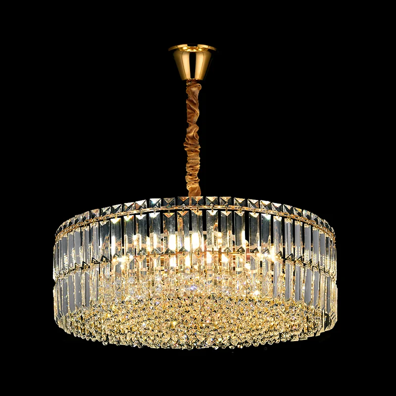 Gouden Drum Kroonluchter Licht Hedendaags 6/8 Lichten Rechthoekig Geslepen Kristallen Hangende Plafondlamp, 19,5"/23,5" Br...