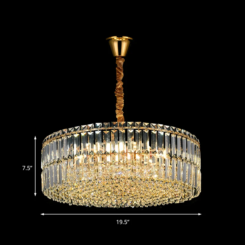 Gouden Drum Kroonluchter Licht Hedendaags 6/8 Lichten Rechthoekig Geslepen Kristallen Hangende Plafondlamp, 19,5"/23,5" Br...
