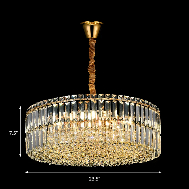 Gouden Drum Kroonluchter Licht Hedendaags 6/8 Lichten Rechthoekig Geslepen Kristallen Hangende Plafondlamp, 19,5"/23,5" Br...
