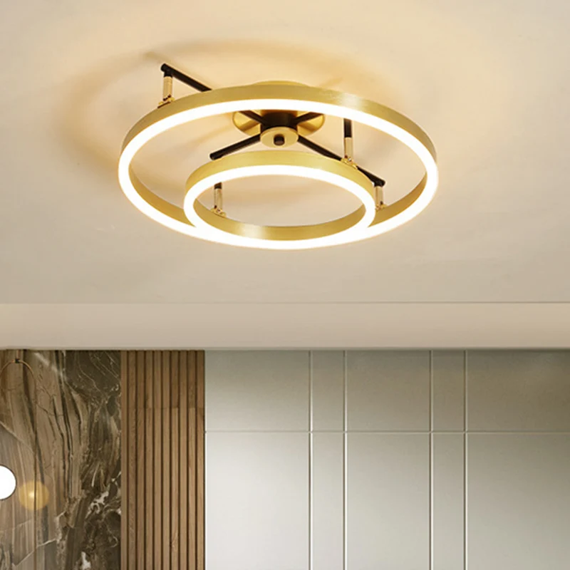 Gouden dubbele hoepel semi-inbouwlamp, eenvoudige LED-metalen plafondlamp warm/wit licht, 19,5/23,5 inch breed Clearhalo