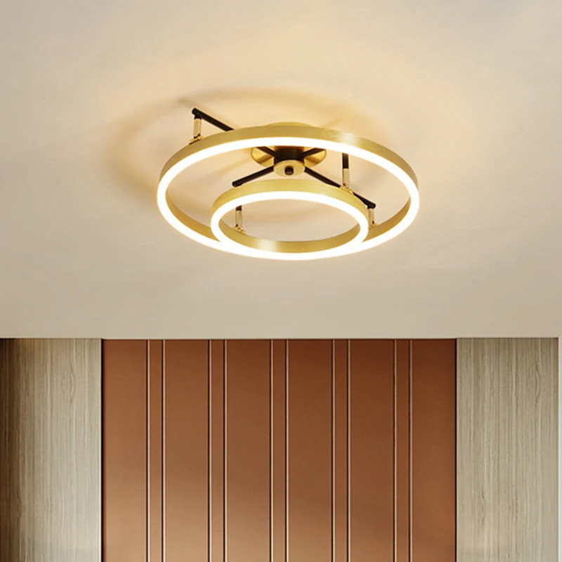 Gouden dubbele hoepel semi-inbouwlamp, eenvoudige LED-metalen plafondlamp warm/wit licht, 19,5/23,5 inch breed Clearhalo