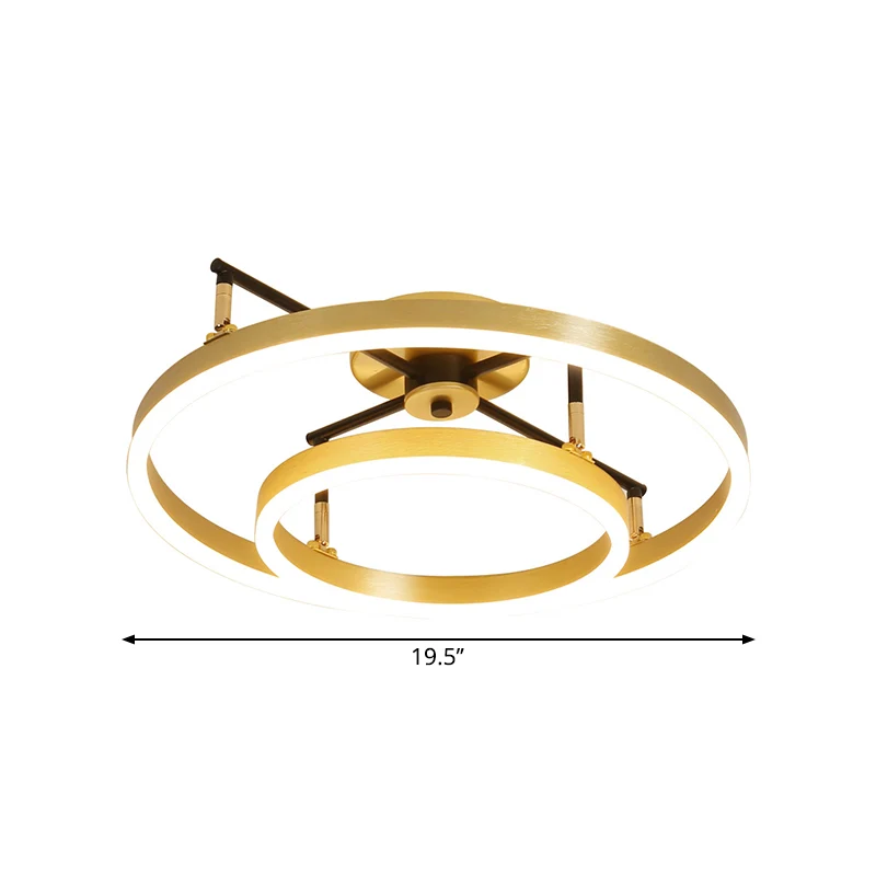 Gouden dubbele hoepel semi-inbouwlamp, eenvoudige LED-metalen plafondlamp warm/wit licht, 19,5/23,5 inch breed Clearhalo