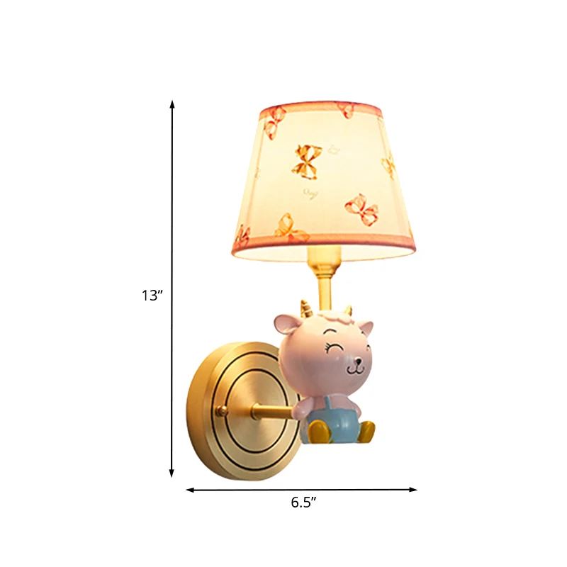 Gouden emmer wandkandelaar licht cartoon 1 kop stoffen wandlamp met hars schapendecoratie Clearhalo