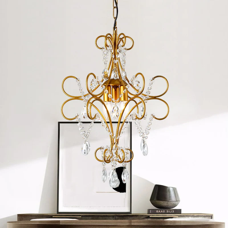 Gouden gebogen armframe kroonluchterlicht Modern 3-lichts ijzeren hangende plafondlamp met glazen streng Clearhalo