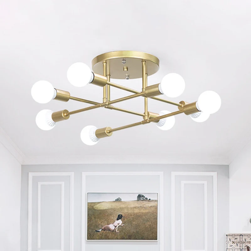 Gouden gekruiste lijnen semi-inbouwlamp modern 6/8 hoofden plafondgemonteerd licht voor woonkamer Clearhalo