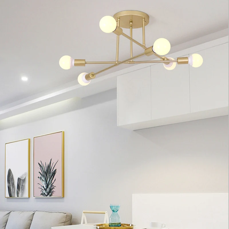 Gouden gekruiste lijnen semi-inbouwlamp modern 6/8 hoofden plafondgemonteerd licht voor woonkamer Clearhalo