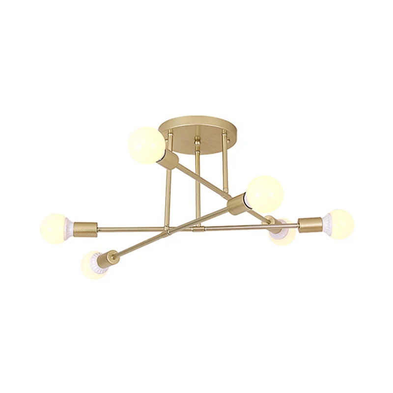Gouden gekruiste lijnen semi-inbouwlamp modern 6/8 hoofden plafondgemonteerd licht voor woonkamer Clearhalo