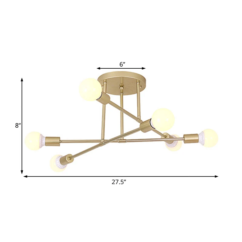 Gouden gekruiste lijnen semi-inbouwlamp modern 6/8 hoofden plafondgemonteerd licht voor woonkamer Clearhalo