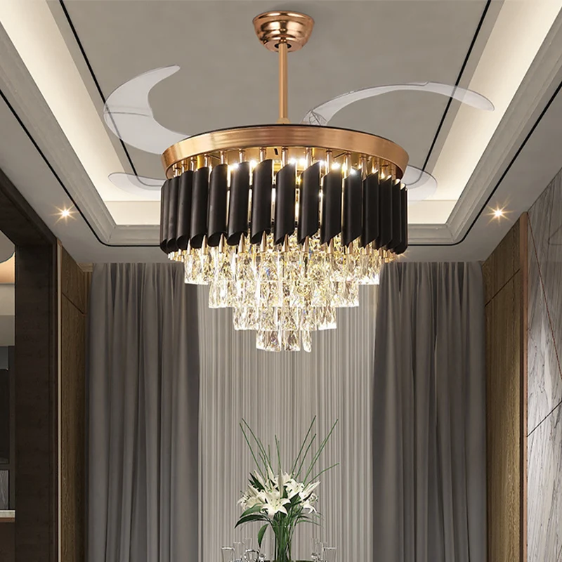 Gouden gelaagde plafondventilator licht modernistisch K9 kristal inbouw led-licht met afstandsbediening / frequentieconver...